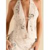 imageMakeMeChic Womens Floral Sequin Halter Top Tie Backless Slim Fitted Summer Crop TopsApricot