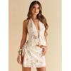 imageMakeMeChic Womens Floral Sequin Halter Top Tie Backless Slim Fitted Summer Crop TopsApricot