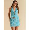 imageMakeMeChic Womens Floral Sequin Halter Top Tie Backless Slim Fitted Summer Crop TopsBlue