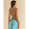 imageMakeMeChic Womens Floral Sequin Halter Top Tie Backless Slim Fitted Summer Crop TopsBlue