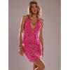 imageMakeMeChic Womens Floral Sequin Halter Top Tie Backless Slim Fitted Summer Crop TopsHot Pink