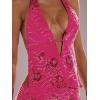 imageMakeMeChic Womens Floral Sequin Halter Top Tie Backless Slim Fitted Summer Crop TopsHot Pink