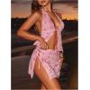 imageMakeMeChic Womens Floral Sequin Halter Top Tie Backless Slim Fitted Summer Crop TopsLight Pink