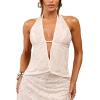 imageMakeMeChic Womens Floral Sequin Halter Top Tie Backless Slim Fitted Summer Crop TopsPink