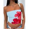 imageMakeMeChic Womens Floral Summer Tops Strapless Tube Crop Tops Backless Bandeau TopBlue