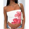 imageMakeMeChic Womens Floral Summer Tops Strapless Tube Crop Tops Backless Bandeau TopWhite