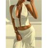 imageMakeMeChic Womens Floral Textured Halter Top Sleeveless Tie Back Elegant Cami Crop TopsApricot