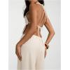 imageMakeMeChic Womens Floral Textured Halter Top Sleeveless Tie Back Elegant Cami Crop TopsBeige