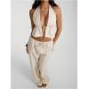 imageMakeMeChic Womens Floral Textured Halter Top Sleeveless Tie Back Elegant Cami Crop TopsBeige