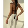 imageMakeMeChic Womens Floral Textured Halter Top Sleeveless Tie Back Elegant Cami Crop TopsBlack