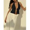 imageMakeMeChic Womens Floral Textured Halter Top Sleeveless Tie Back Elegant Cami Crop TopsBlack