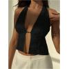 imageMakeMeChic Womens Floral Textured Halter Top Sleeveless Tie Back Elegant Cami Crop TopsBlack