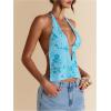 imageMakeMeChic Womens Floral Textured Halter Top Sleeveless Tie Back Elegant Cami Crop TopsBlue