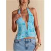 imageMakeMeChic Womens Floral Textured Halter Top Sleeveless Tie Back Elegant Cami Crop TopsBlue