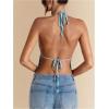imageMakeMeChic Womens Floral Textured Halter Top Sleeveless Tie Back Elegant Cami Crop TopsBlue