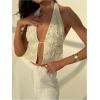 imageMakeMeChic Womens Floral Textured Halter Top Sleeveless Tie Back Elegant Cami Crop TopsWhite