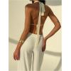 imageMakeMeChic Womens Floral Textured Halter Top Sleeveless Tie Back Elegant Cami Crop TopsWhite