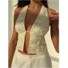 imageMakeMeChic Womens Floral Textured Halter Top Sleeveless Tie Back Elegant Cami Crop TopsWhite