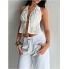 imageMakeMeChic Womens Floral Textured Halter Top Sleeveless Tie Back Elegant Cami Crop TopsWhite B