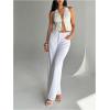 imageMakeMeChic Womens Floral Textured Halter Top Sleeveless Tie Back Elegant Cami Crop TopsWhite B