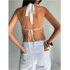 imageMakeMeChic Womens Floral Textured Halter Top Sleeveless Tie Back Elegant Cami Crop TopsWhite B