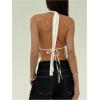 imageMakeMeChic Womens Floral Textured Halter Top Sleeveless Tie Back Elegant Cami Crop TopsWhite C