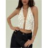 imageMakeMeChic Womens Floral Textured Halter Top Sleeveless Tie Back Elegant Cami Crop TopsWhite C