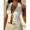imageMakeMeChic Womens Floral Textured Halter Top Sleeveless Tie Back Elegant Cami Crop TopsWhite a