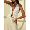 imageMakeMeChic Womens Floral Textured Halter Top Sleeveless Tie Back Elegant Cami Crop TopsWhite a