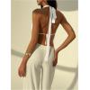 imageMakeMeChic Womens Floral Textured Halter Top Sleeveless Tie Back Elegant Cami Crop TopsWhite a