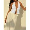 imageMakeMeChic Womens Floral Textured Halter Top Sleeveless Tie Back Elegant Cami Crop TopsWhite a