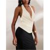 imageMakeMeChic Womens Going Out Tops Sexy Deep V Cowl Neck Blackless Sequin Halter TopApricot