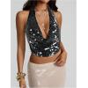 imageMakeMeChic Womens Going Out Tops Sexy Deep V Cowl Neck Blackless Sequin Halter TopBlack Sequin