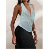 imageMakeMeChic Womens Going Out Tops Sexy Deep V Cowl Neck Blackless Sequin Halter TopBlue