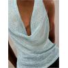 imageMakeMeChic Womens Going Out Tops Sexy Deep V Cowl Neck Blackless Sequin Halter TopBlue