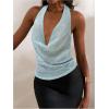 imageMakeMeChic Womens Going Out Tops Sexy Deep V Cowl Neck Blackless Sequin Halter TopBlue