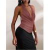 imageMakeMeChic Womens Going Out Tops Sexy Deep V Cowl Neck Blackless Sequin Halter TopCoral Pink
