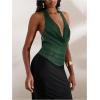 imageMakeMeChic Womens Going Out Tops Sexy Deep V Cowl Neck Blackless Sequin Halter TopDark Green