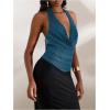imageMakeMeChic Womens Going Out Tops Sexy Deep V Cowl Neck Blackless Sequin Halter TopDusty Blue