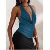 imageMakeMeChic Womens Going Out Tops Sexy Deep V Cowl Neck Blackless Sequin Halter TopDusty Blue