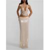 imageMakeMeChic Womens Going Out Tops Sexy Deep V Cowl Neck Blackless Sequin Halter TopKhaki