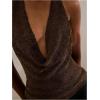 imageMakeMeChic Womens Going Out Tops Sexy Deep V Cowl Neck Blackless Sequin Halter TopMocha Brown
