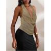 imageMakeMeChic Womens Going Out Tops Sexy Deep V Cowl Neck Blackless Sequin Halter TopOlive Green