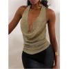 imageMakeMeChic Womens Going Out Tops Sexy Deep V Cowl Neck Blackless Sequin Halter TopOlive Green