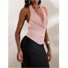 imageMakeMeChic Womens Going Out Tops Sexy Deep V Cowl Neck Blackless Sequin Halter TopPink