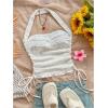 imageMakeMeChic Womens Halter Neck Drawstring Waist Sleeveless Summer Shirt Backless Crop TopsWhite