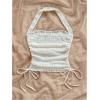 imageMakeMeChic Womens Halter Neck Drawstring Waist Sleeveless Summer Shirt Backless Crop TopsWhite