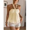 imageMakeMeChic Womens Halter Tops Ruched Backless Ruffle Hem Shirred Going Out Tank TopApricot