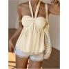 imageMakeMeChic Womens Halter Tops Ruched Backless Ruffle Hem Shirred Going Out Tank TopApricot