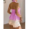 imageMakeMeChic Womens Halter Tops Ruched Backless Ruffle Hem Shirred Going Out Tank TopHot Pink